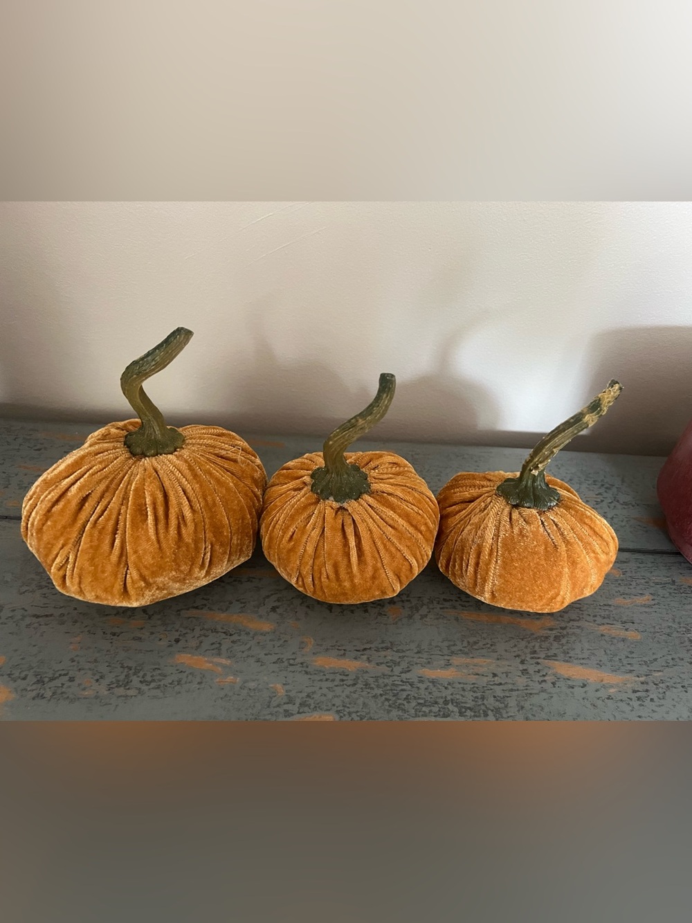 Velvet Decorative Pumpkin set of 3 - orange fall decor
